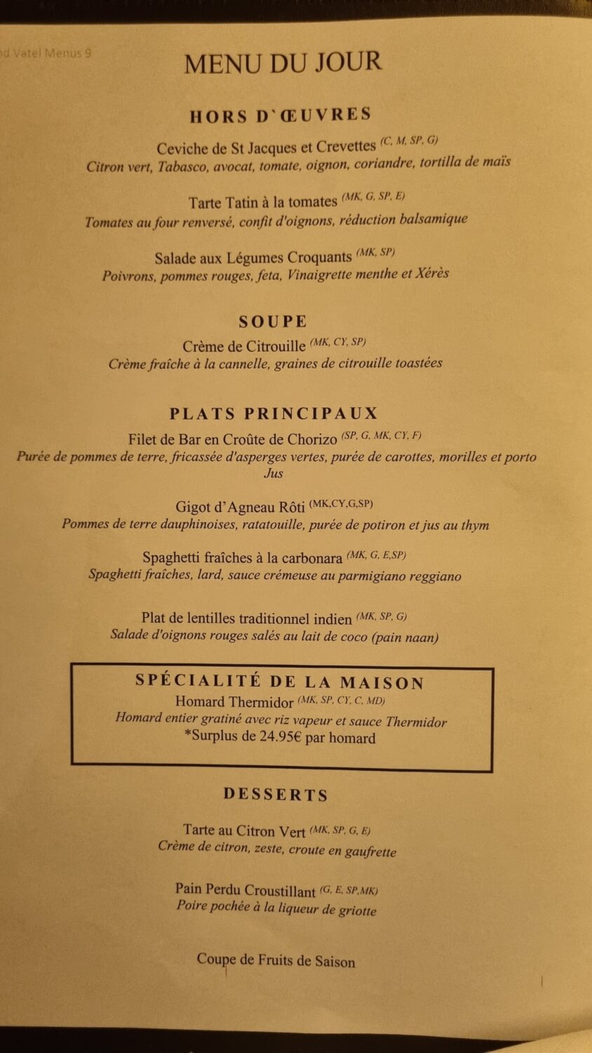Exemple de menu du soir - Page de gauche