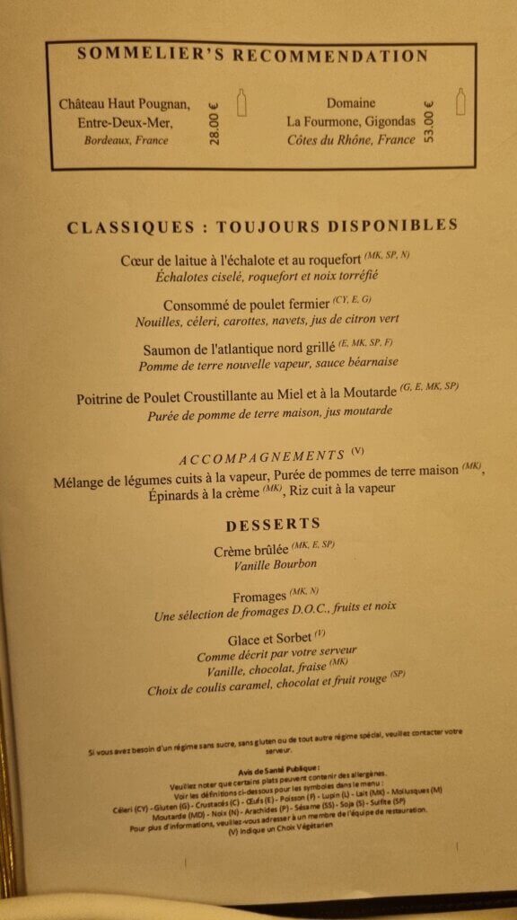 Exemple de menu du soir - Page de droite